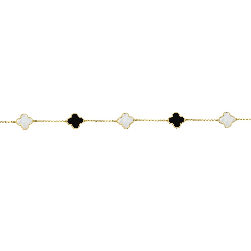 14K GOLD BLACK AND MOTHER OF PEARL LARGE MEGAN CLOVER BRACELET