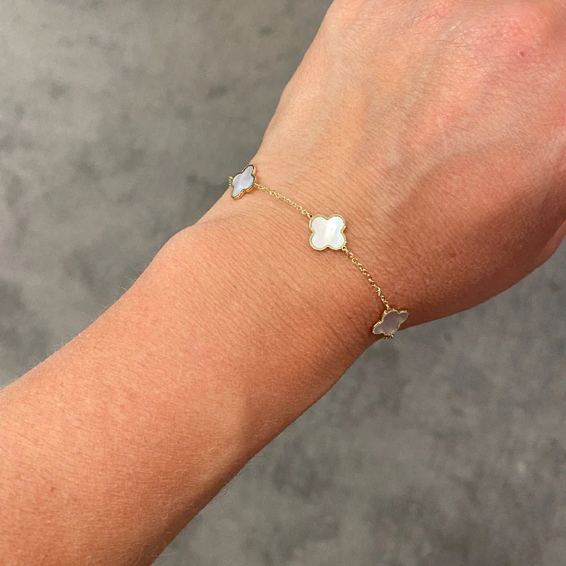 14K GOLD MOTHER OF PEARL LARGE MEGAN CLOVER BRACELET