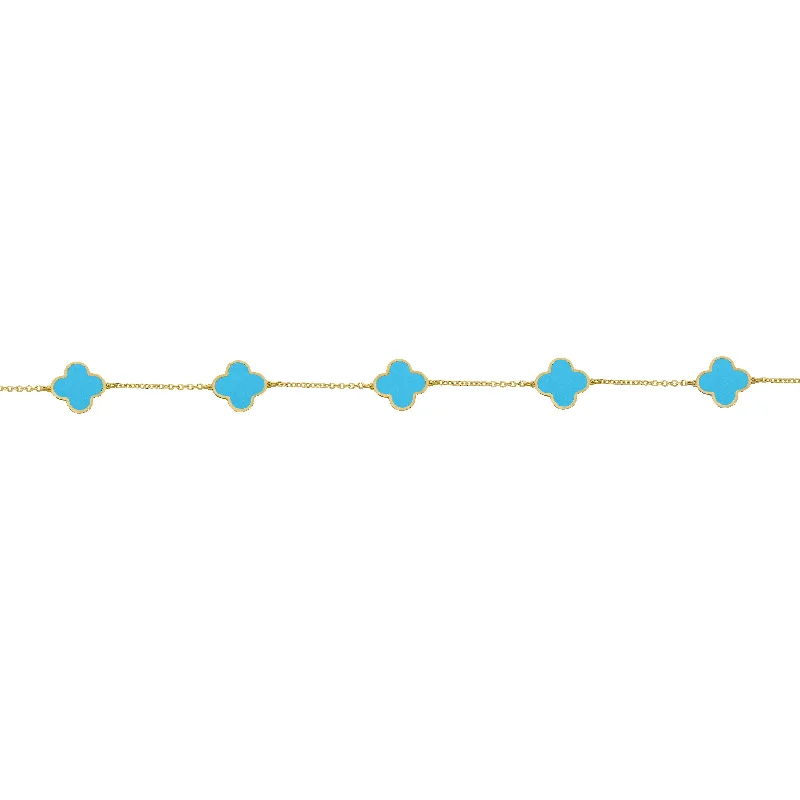 14K GOLD TURQUOISE LARGE MEGAN CLOVER BRACELET