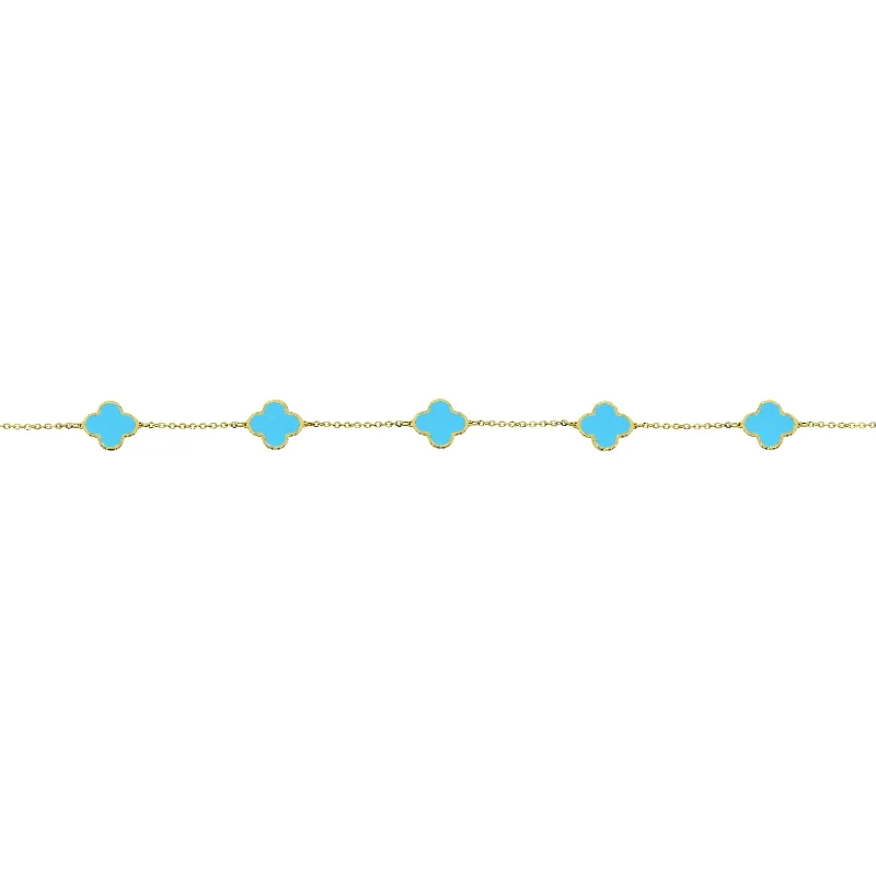 14K GOLD TURQUOISE SMALL MEGAN CLOVER BRACELET