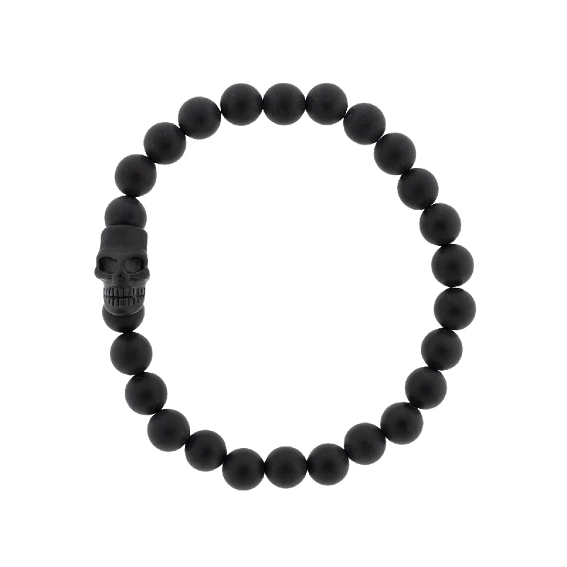 Skull 8mm Round Gemstone Bracelet Black Onyx