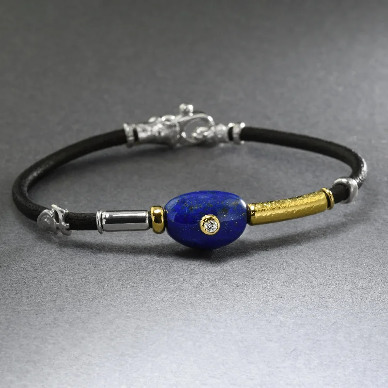 Italian Leather Bracelet With Lapis Lazuli