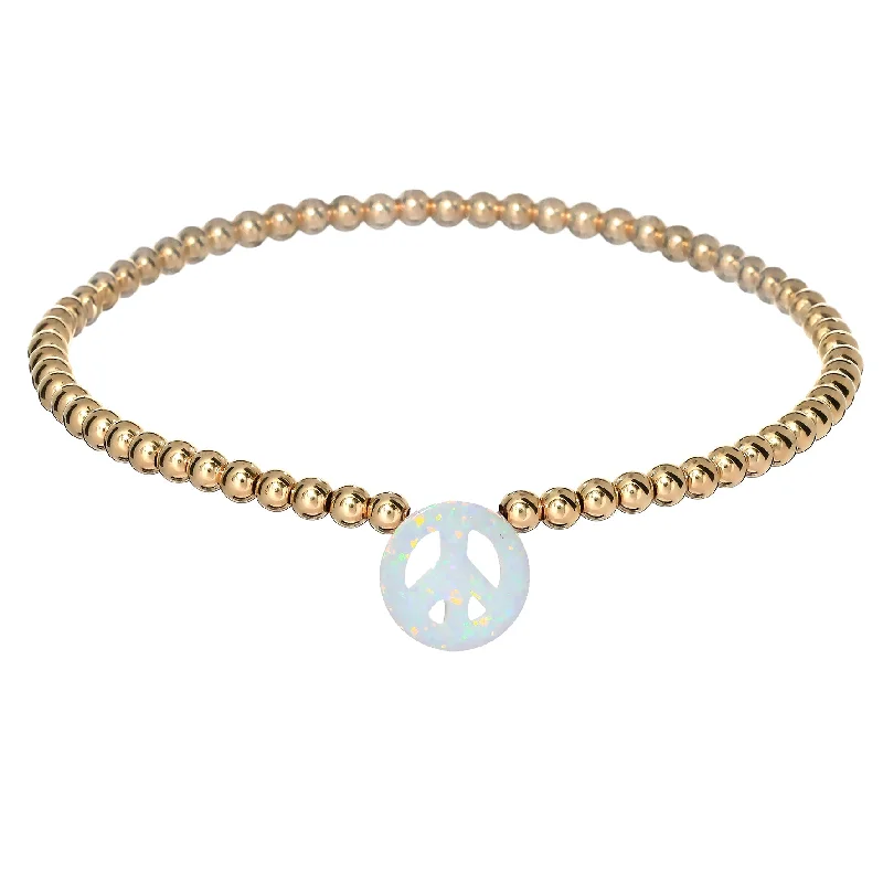 "PEACE SIGN" Opal Charm and Gold Filled Ball Beaded Bracelet