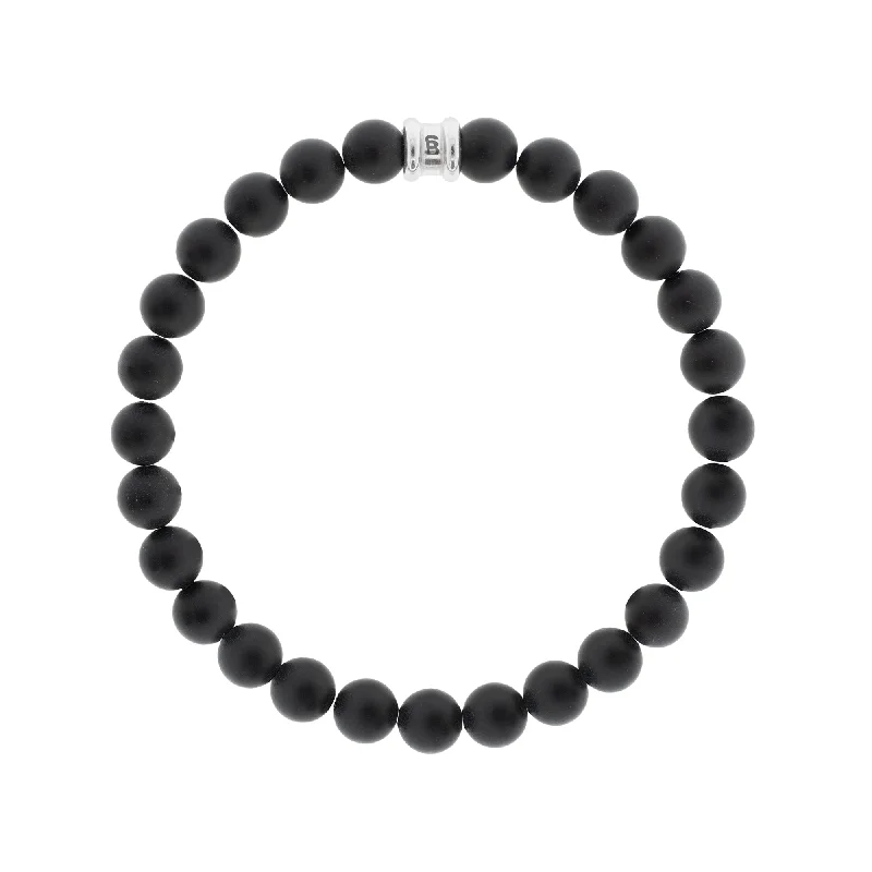 8mm Round Gemstone Bracelet Matt Black Onyx