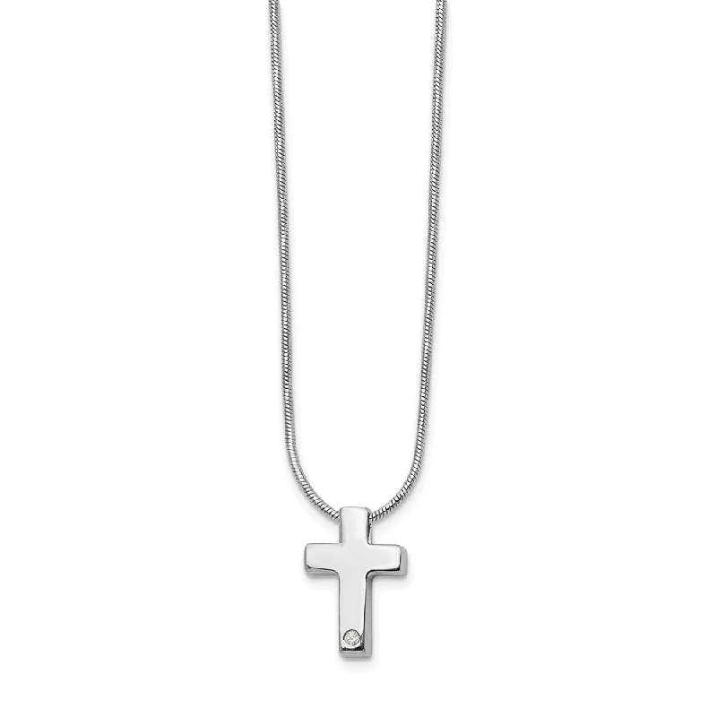 .01 Ct. Diamond Cross & Snake Chain Necklace in Rhodium Plated Silver