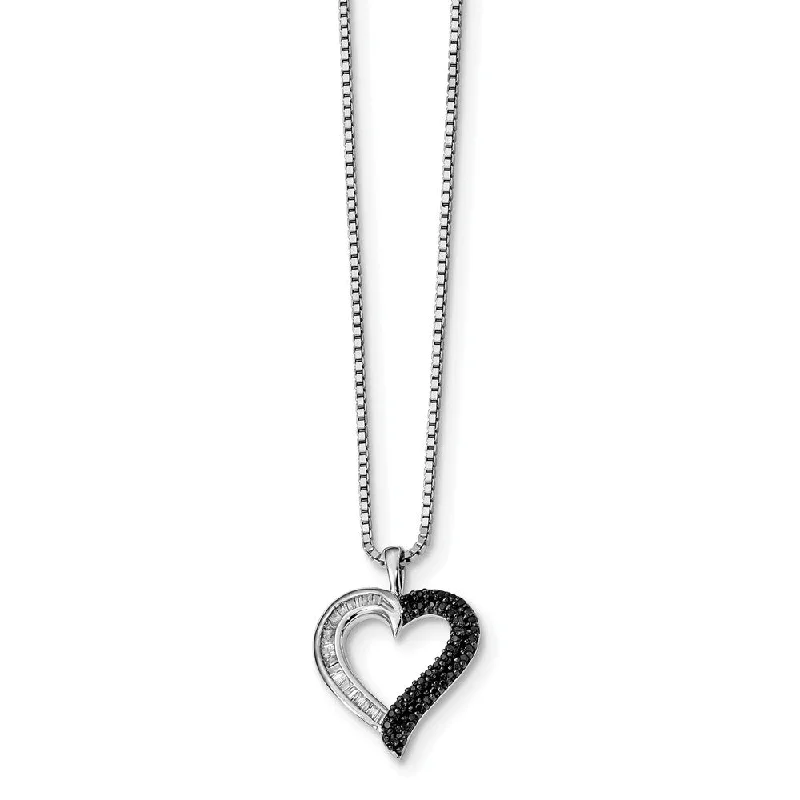 1/4 Cttw Black & White Diamond 16mm Heart Necklace in Sterling Silver