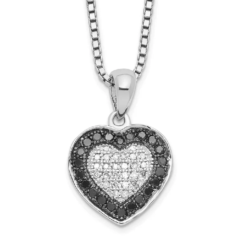 1/4 Ctw White & Black Diamond 13mm Heart Necklace in Sterling Silver