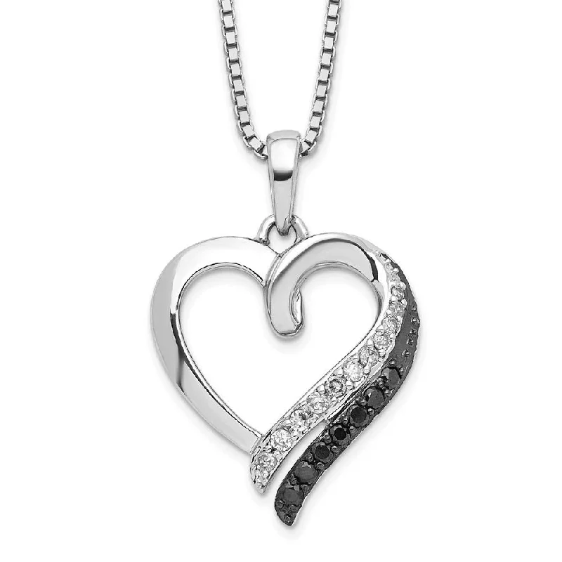 1/5 Cttw Black & White Diamond 17mm Heart Necklace in Sterling Silver