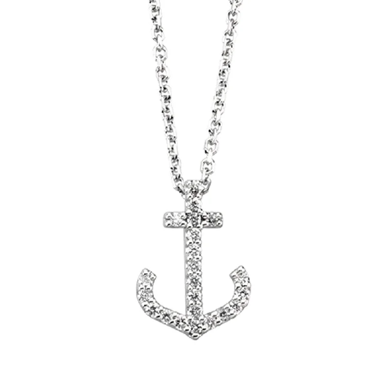 1/8 cttw Diamond Anchor Necklace in 14k White Gold