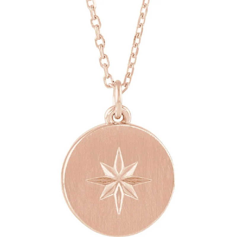 14k White, Yellow or Rose Gold 11mm Starburst Disc Necklace, 16-18 In.