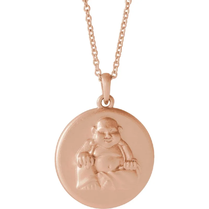 14k White, Yellow or Rose Gold Buddha 16mm Disc Necklace, 16-18 Inch