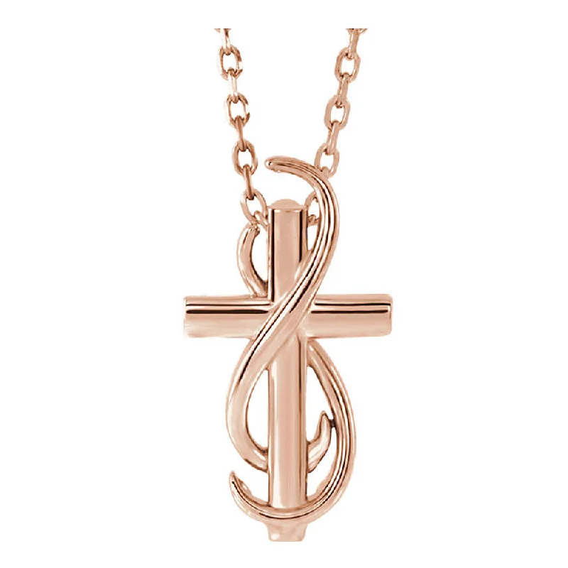 14k White, Yellow or Rose Gold Infinity Cross Necklace, 16-18 Inch