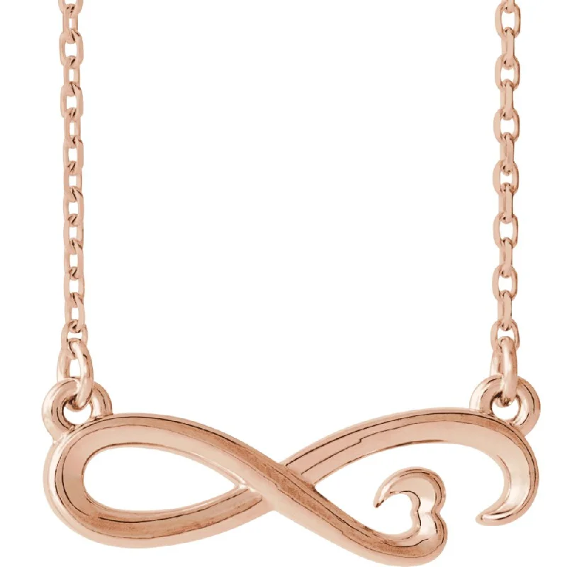 14k White, Yellow or Rose Gold Infinity Heart Necklace, 16-18 Inch