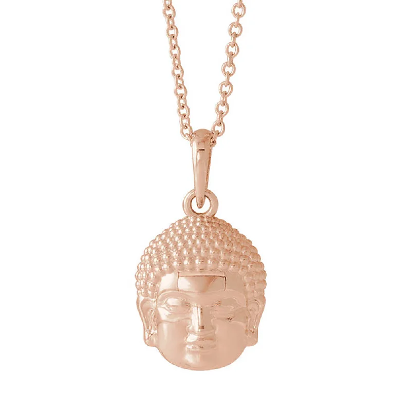 14k White, Yellow or Rose Gold Small 2D Buddha Necklace, 16-18 Inch