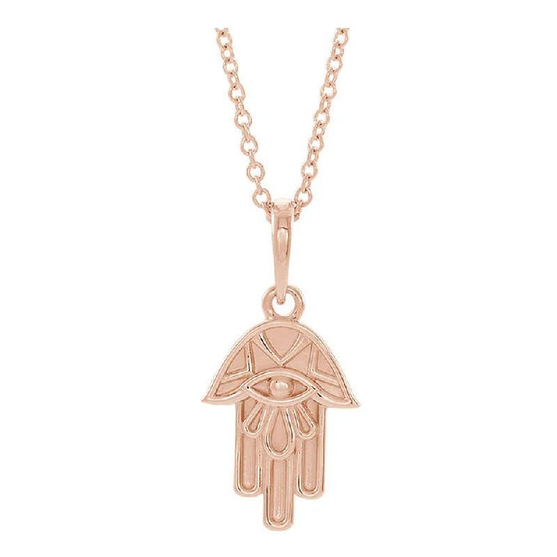 14k White, Yellow or Rose Gold Small Hamsa Necklace, 16-18 Inch