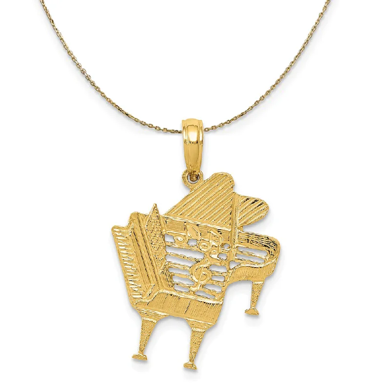 14k Yellow Gold Cut Out Baby Grand Piano Necklace