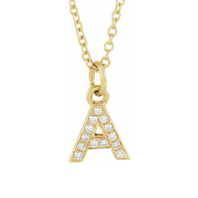 14K Yellow Gold (G-H, I1) Diamond Tiny Initial A-Z Necklace, 16-18 In