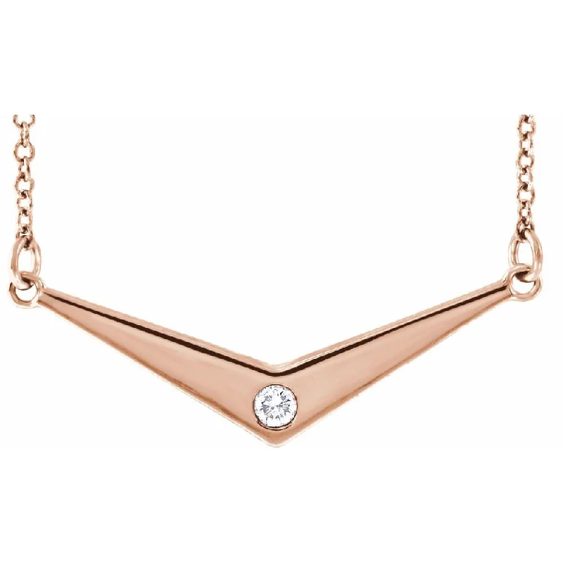 14k Yellow, White or Rose Gold .03ct Diamond V Shaped Necklace, 18 In