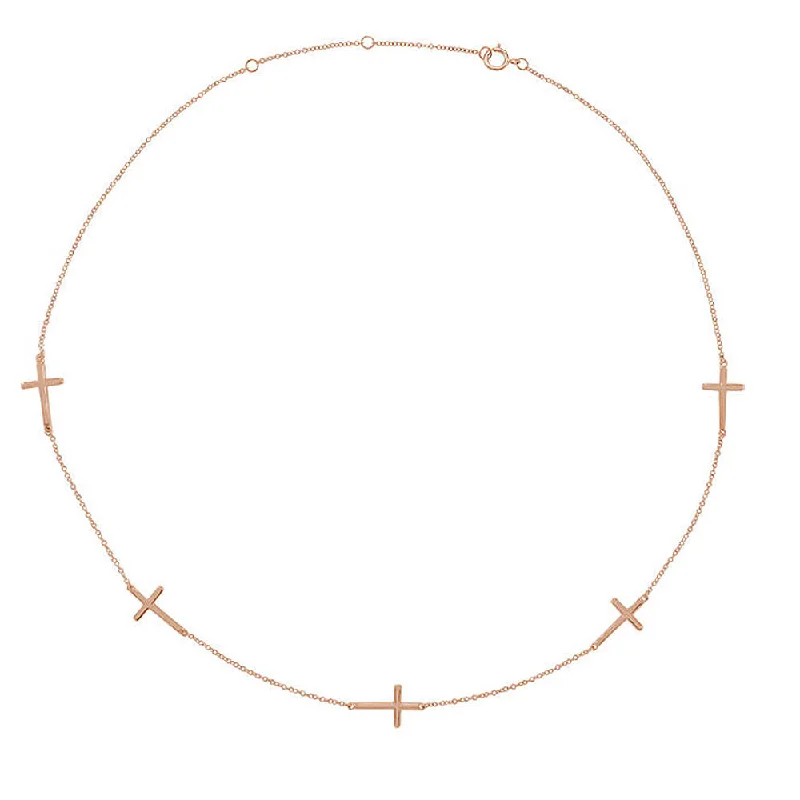 14k Yellow, White or Rose Gold 5 Station Sideways Cross Necklace