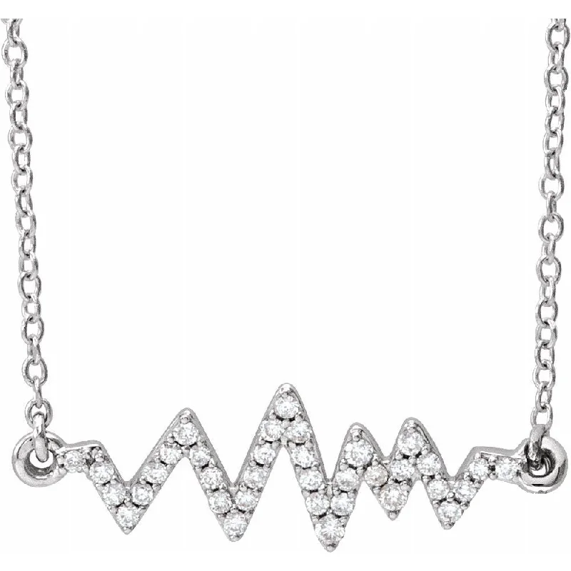 14k Yellow, White or Rose Gold Diamond Heartbeat Necklace, 16-18 Inch