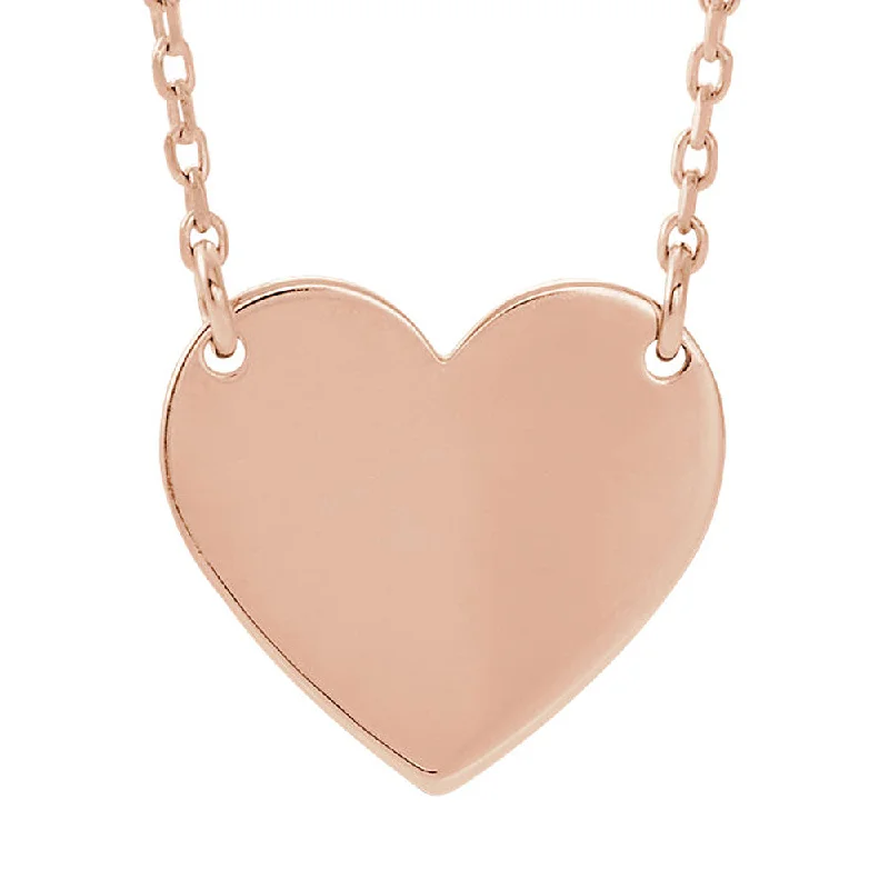 14k Yellow, White or Rose Gold Engravable 11 x 12mm Heart Necklace