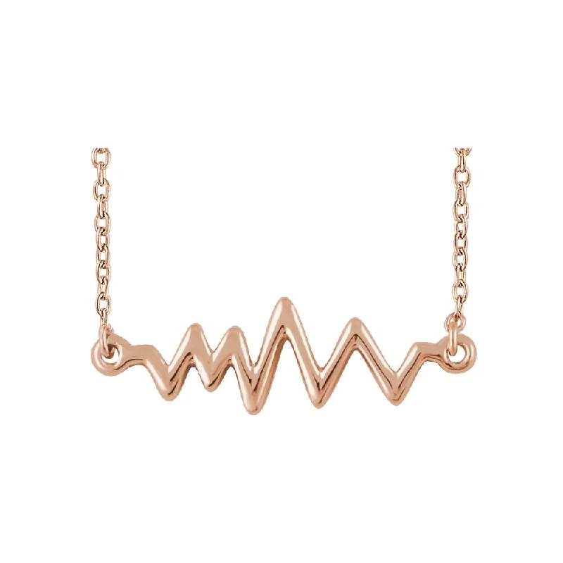 14k Yellow, White or Rose Gold Heartbeat Bar Necklace, 16-18 Inch