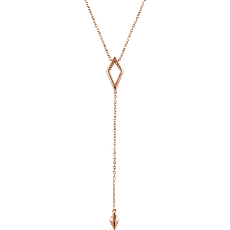 14k Yellow, White or Rose Gold Rhombus Y-Drop Necklace, 16-18 Inch