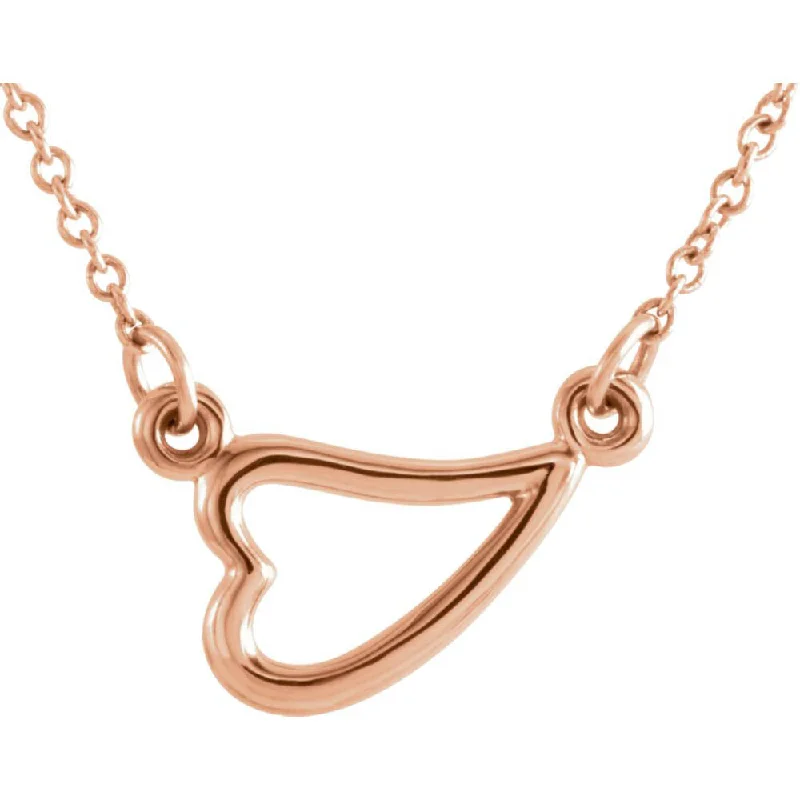 14k Yellow, White or Rose Gold Small Sideways Heart Necklace, 16-18 In