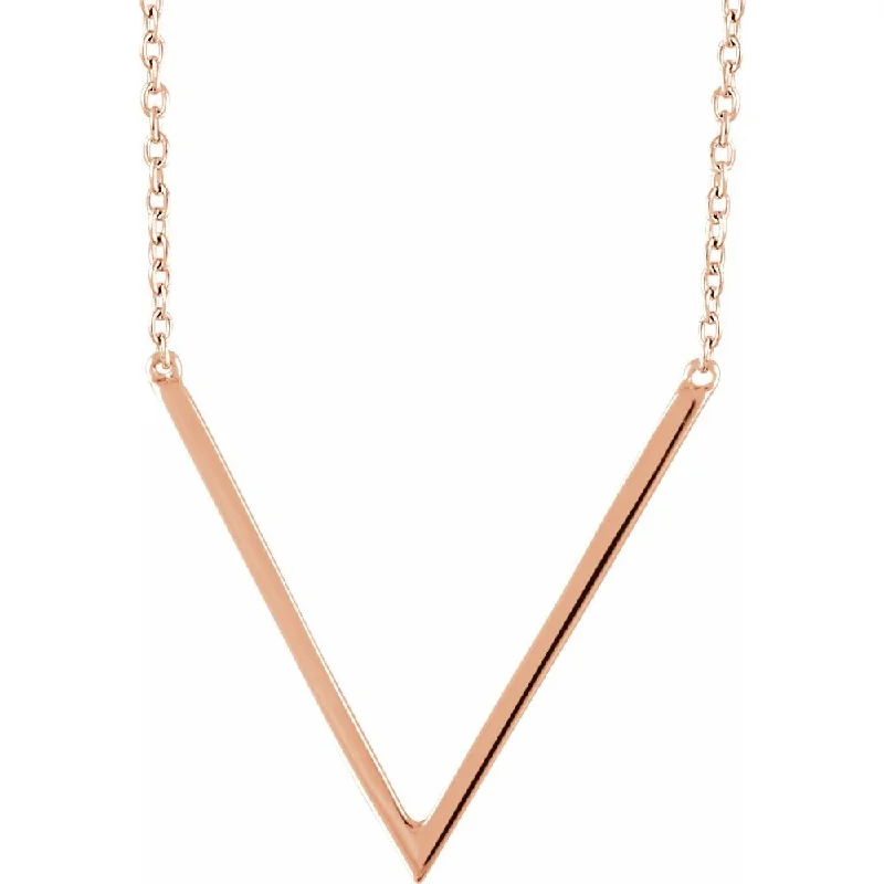 14k Yellow, White or Rose Gold V Shaped Bar Necklace, 16-18 Inch