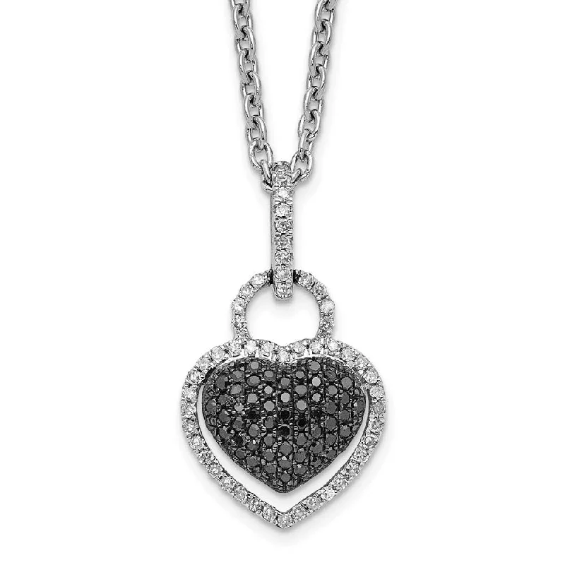 Black & White Diamond 11mm Heart Necklace in Sterling Silver