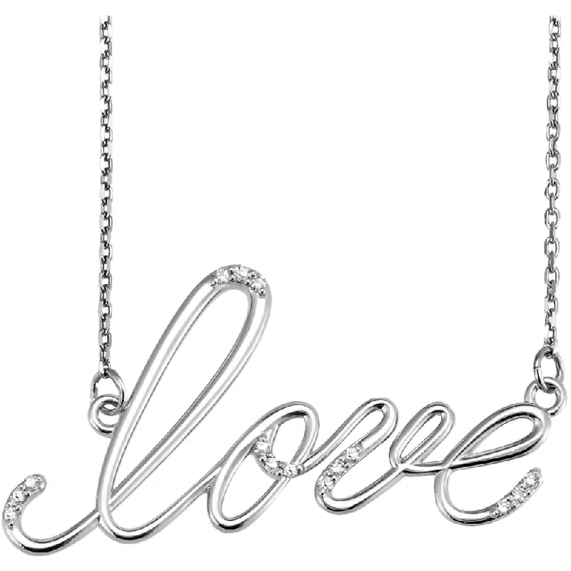 Diamond Love Script Necklace in Sterling Silver, 18 Inch