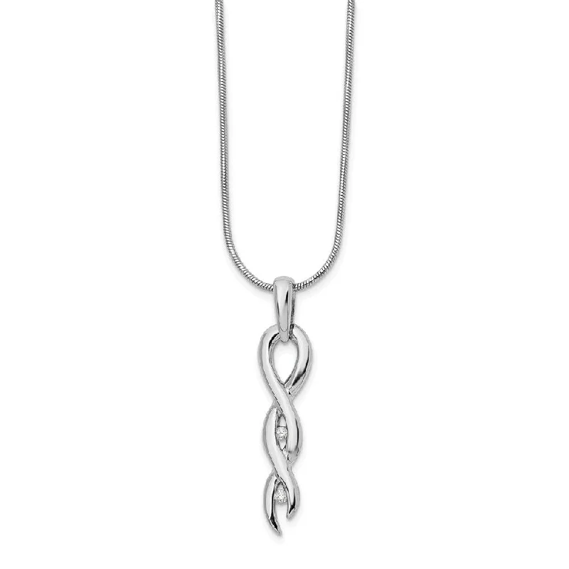 Diamond Twisted Vertical Necklace in Rhodium Plated Silver, 18-20 Inch