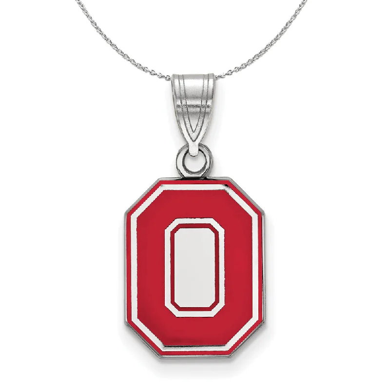 Sterling Silver Ohio State Medium Enamel 'O' Pendant Necklace