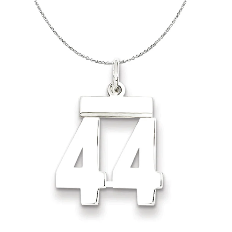 Silver, Athletic Collection Medium Polished Number 44 Necklace