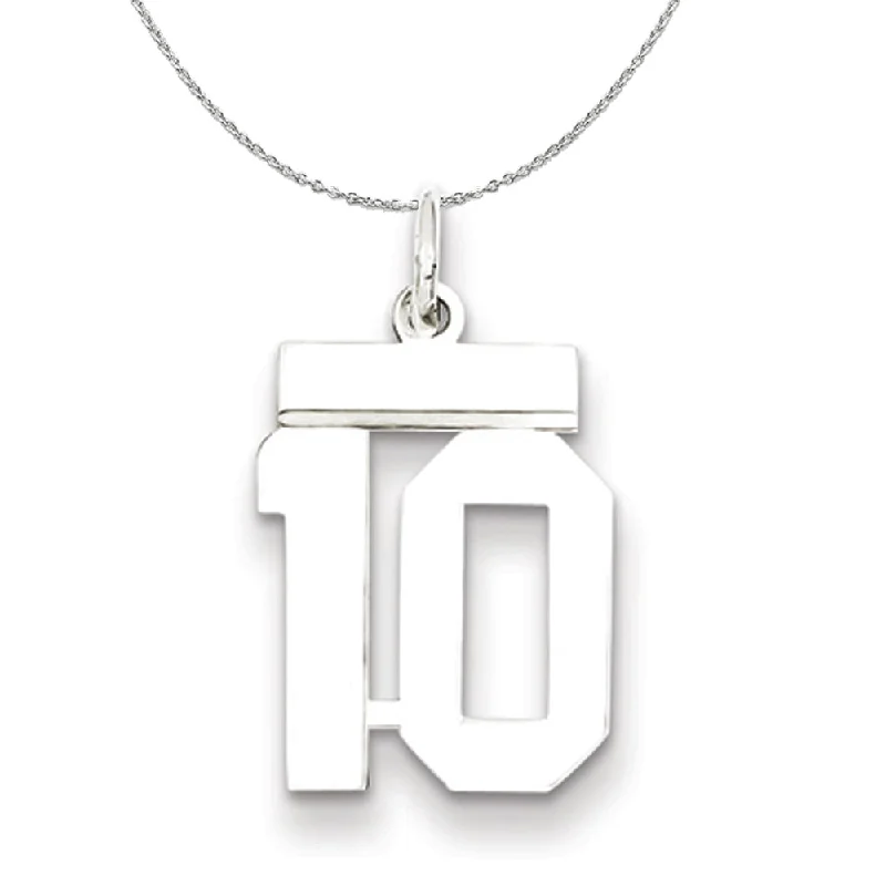 Silver, Athletic Collection, Small Polished Number 10 Necklace