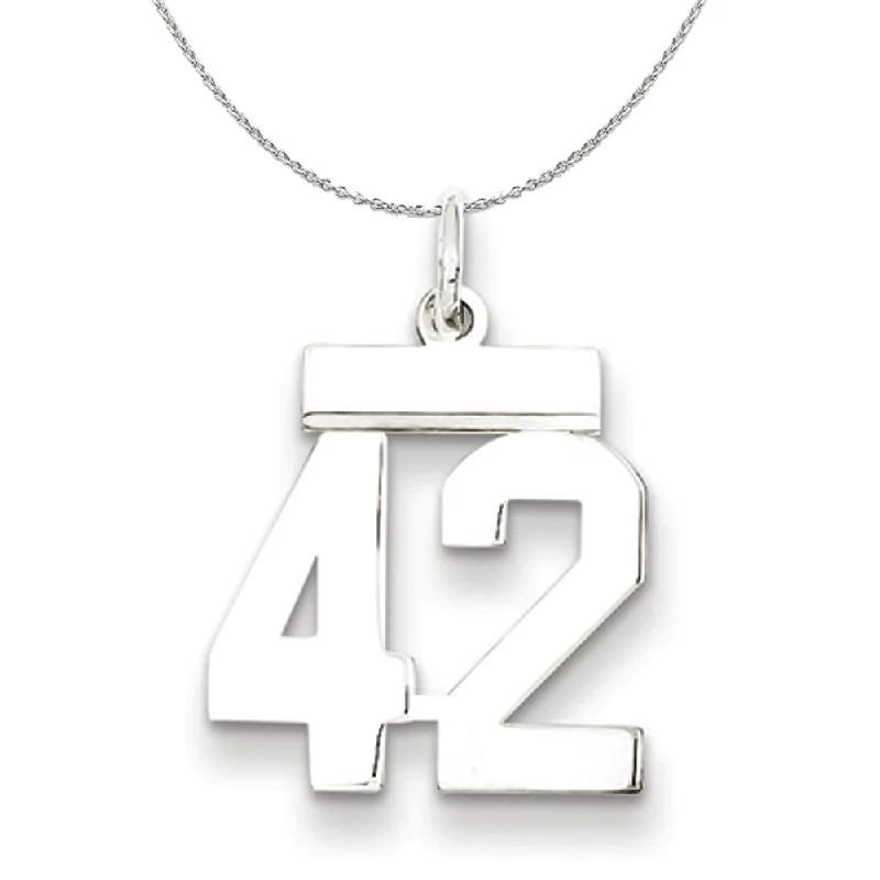 Silver, Athletic Collection, Small Polished Number 42 Necklace