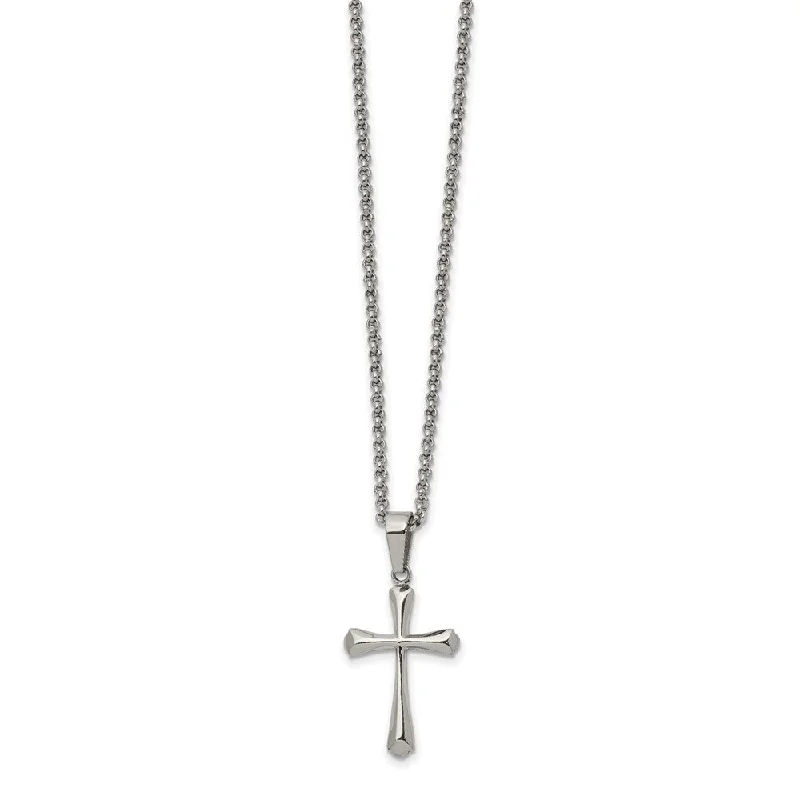 Stainless Steel Polished Cross Necklace, 22 Inch