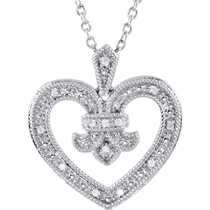 Sterling Silver and Diamond Heart Necklace, 18 Inch