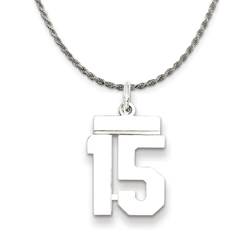 Sterling Silver Athletic Lg Polished Number 15 Necklace