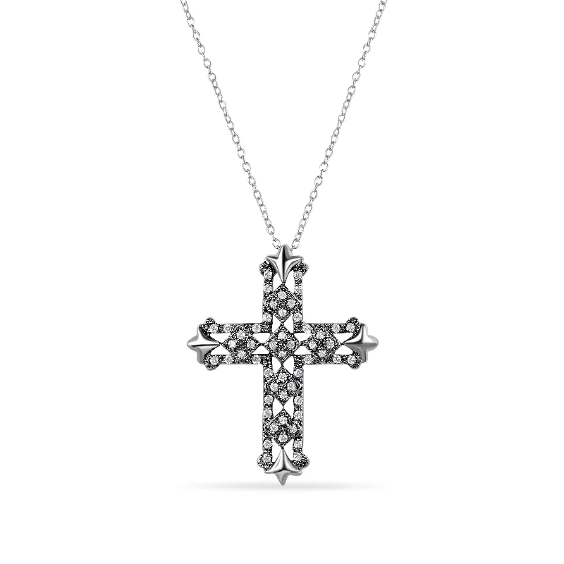 Silver 925 Black Rhodium Plated CZ Cross Necklace - BGP00687-BLK