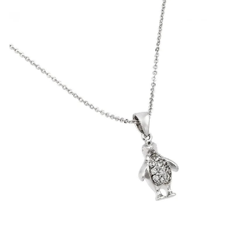 Silver 925 Clear CZ Rhodium Plated Penguin Necklace - BGP00847