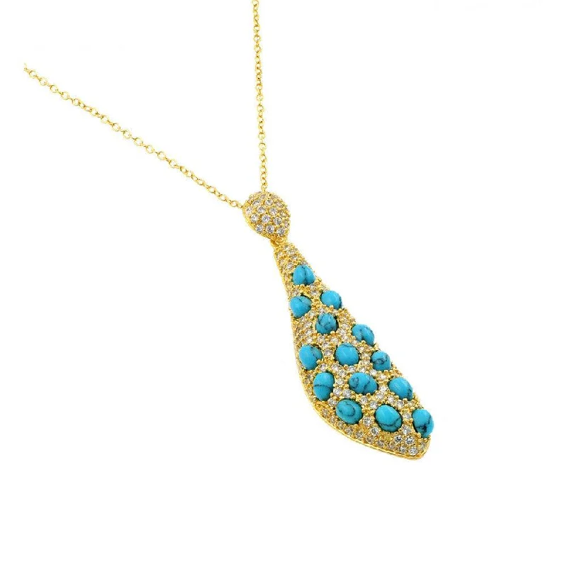 Silver 925 Gold Plated Blue Stone Vase Shape Pendant Necklace - BGP00917