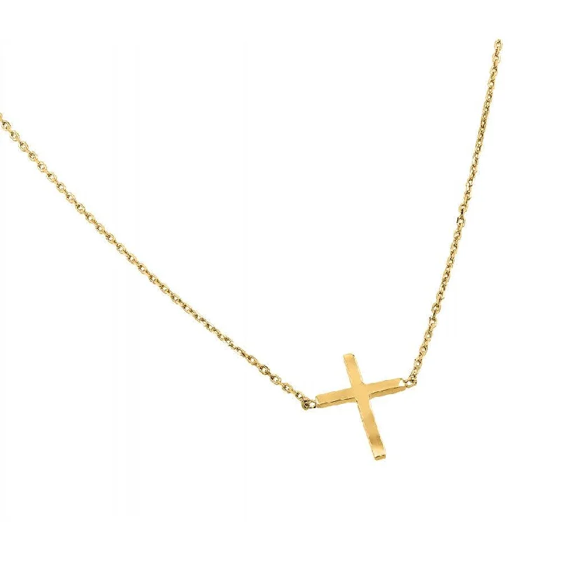 Silver 925 Gold Plated Plated Clear CZ Square Cross Pendant Necklace - BGP00883GP