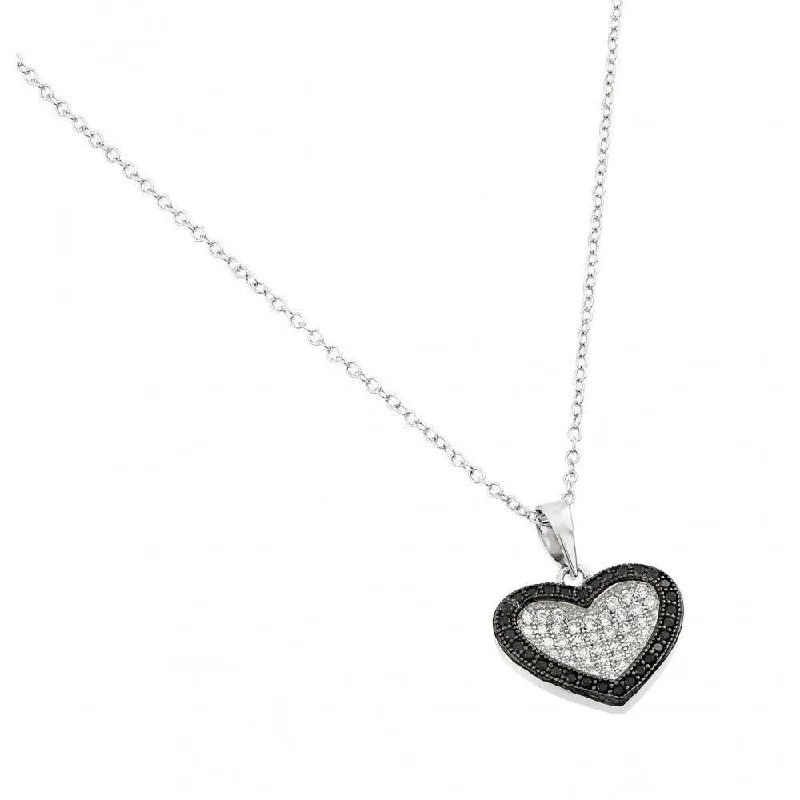 Silver 925 Rhodium and Black Rhodium Plated Clear CZ Pave Pendant Necklace - BGP00920