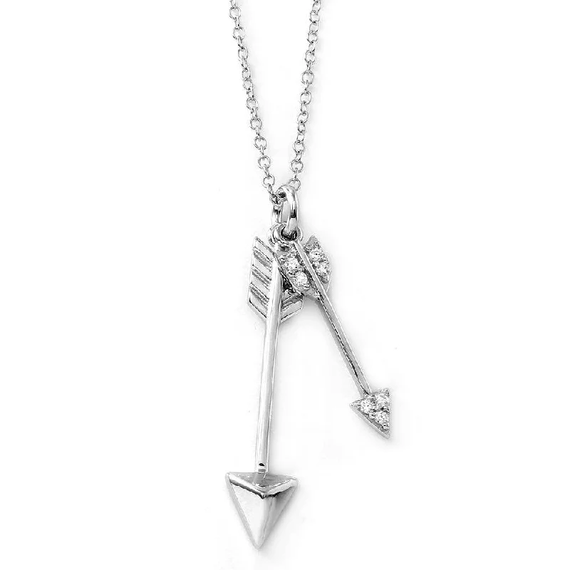 Silver 925 Rhodium Plated Arrows Necklace with CZ - BGP01022