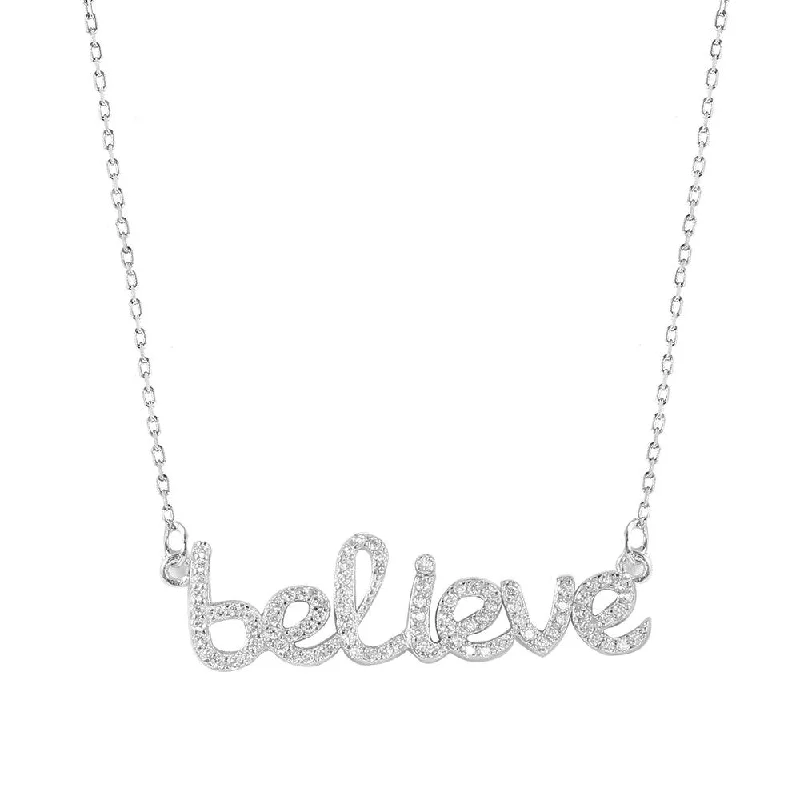 Silver 925 Rhodium Plated Believe Necklace with CZ - BGP01007