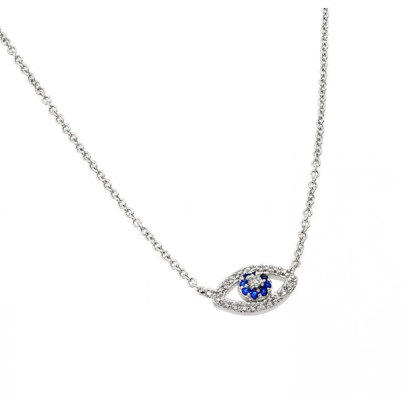 Silver 925 Rhodium Plated Clear and Blue CZ Eye Pendant Necklace - BGP00944