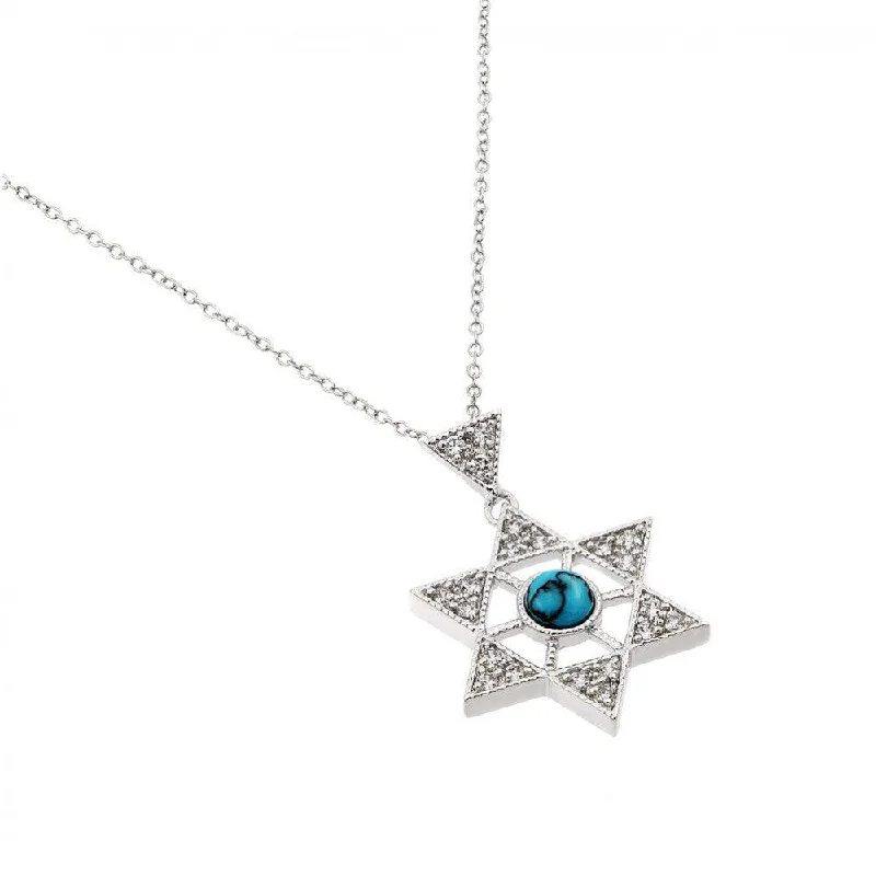 Silver 925 Rhodium Plated Clear CZ David Star Pendant Necklace - BGP00964