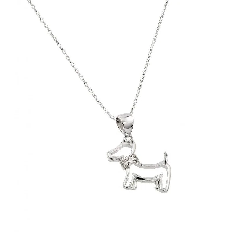 Silver 925 Rhodium Plated Clear CZ Dog Pendant Necklace - STP01385