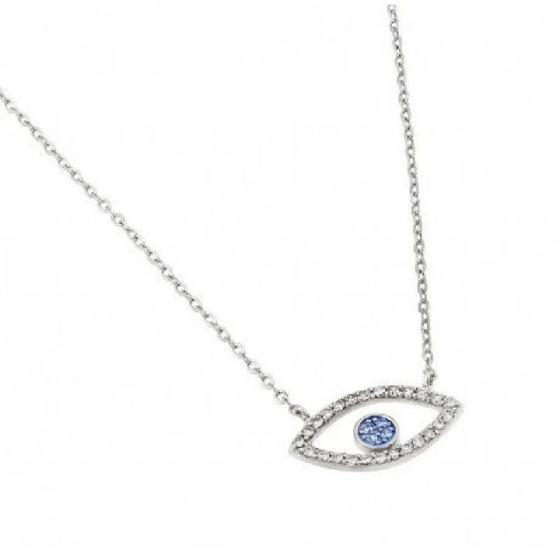 Silver 925 Rhodium Plated Clear CZ Eye Pendant Necklace - STP01441